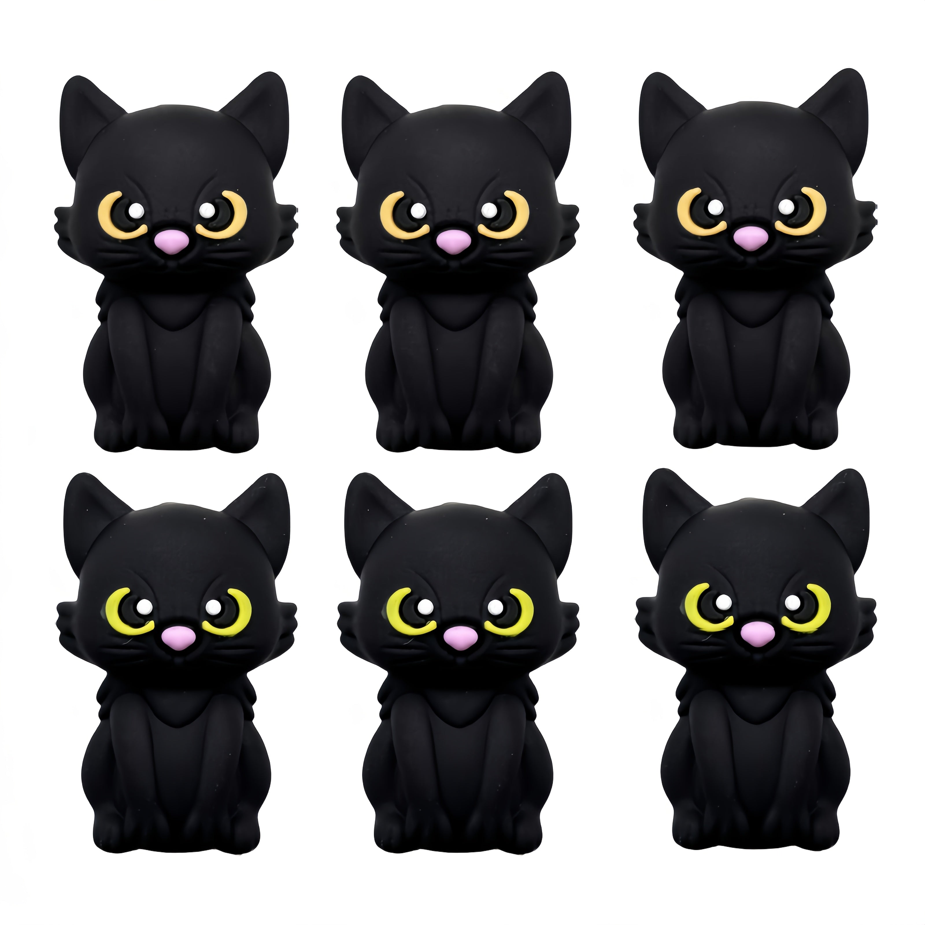 TEMU 6pcs Cat Silicone Beads With Cute Yellow Eyes & Pink Noses - Durable Diy Craft Beads For Keychains, Bracelets, Necklaces, Pen Charms - Adorable