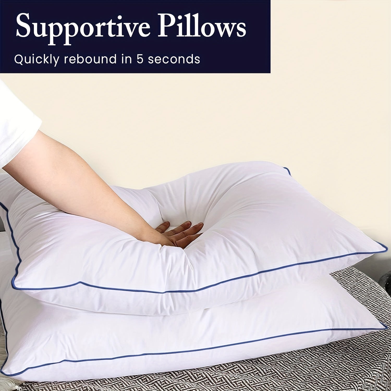 TEMU 2-piece Sleep Pillow Cores With Breathable Pillowcase Medium Support For Side, Back, And Abdominal Sleep, Hotel Series