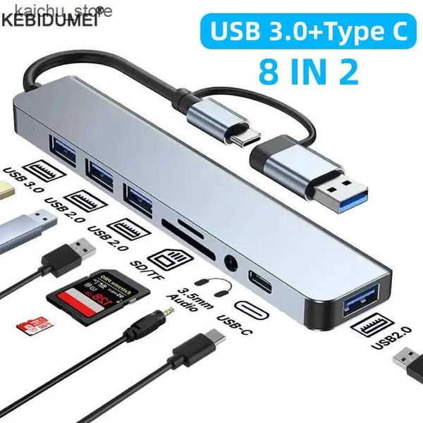 Memory Cards Stick 3.0 Type C Adapter Docking Ststion USB 2.0 Port TF SD Card Reader Audio Output Multi hub Spliter for Macbook Pro Computer