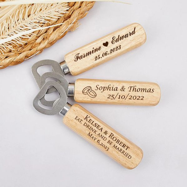 50Pcs Personalized Wood Bottle Opener Wedding Favors Custom Printing Name&Date Wooden Beer Openers Kitchen Party Giveaways Fy4631 0622