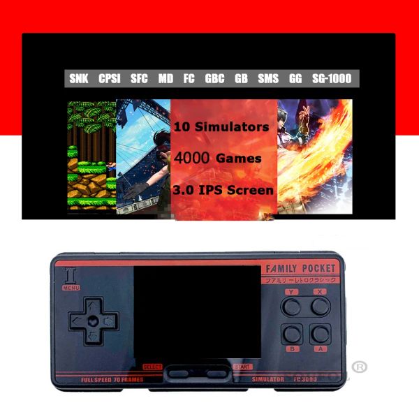 FC3000 V2 Classic Handheld Gaming Console 3.0 Inch IPS Screen Built in 4000+ Games 10 Simulator Children Video Game Console