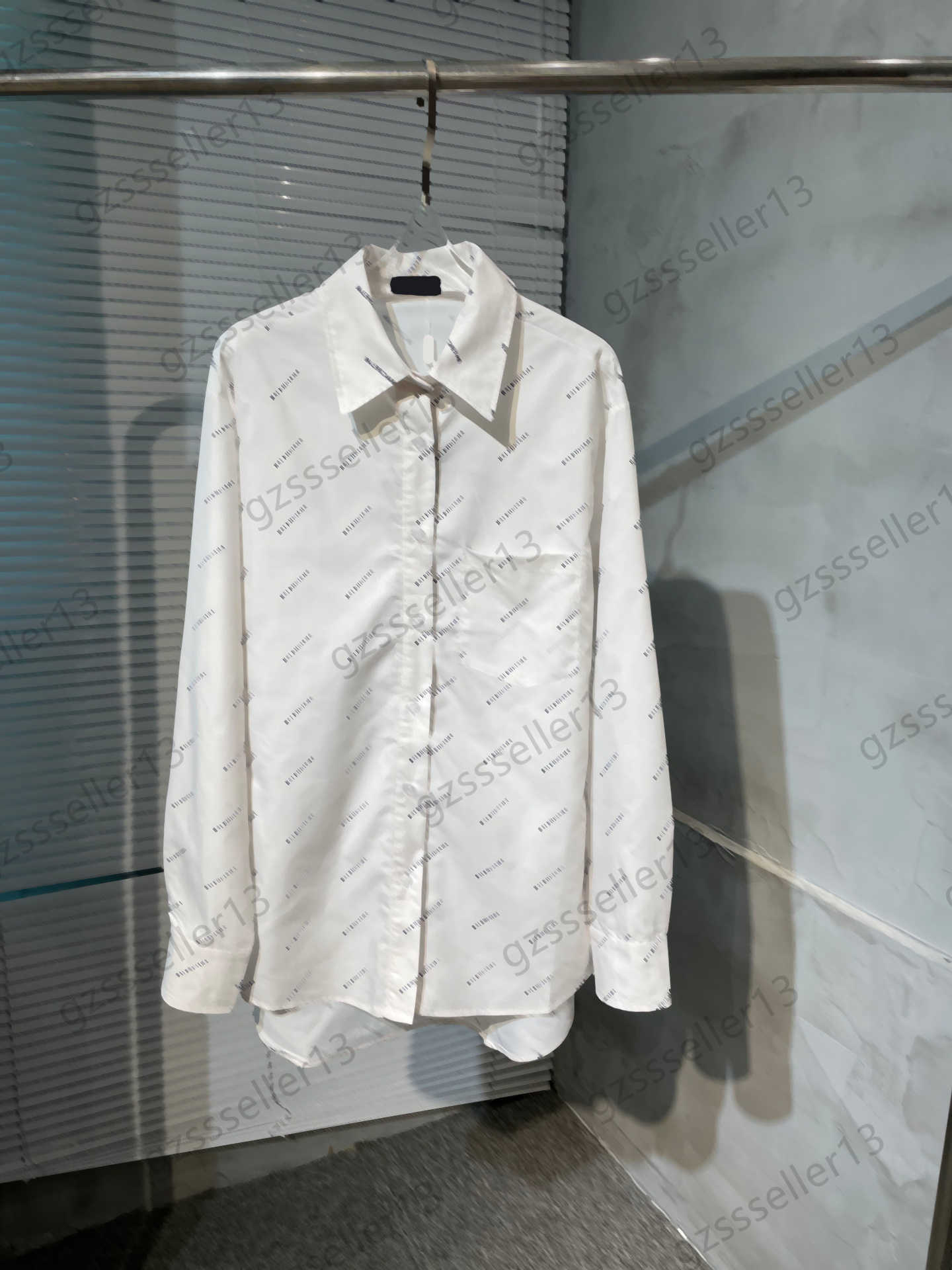 Tops Womens Blouses Shirts Spring Full Printing Letter Logo Pure Cotton Shirt Breast Pocket Lapel Irregular Hem Design Blouse Designer Women Clothin