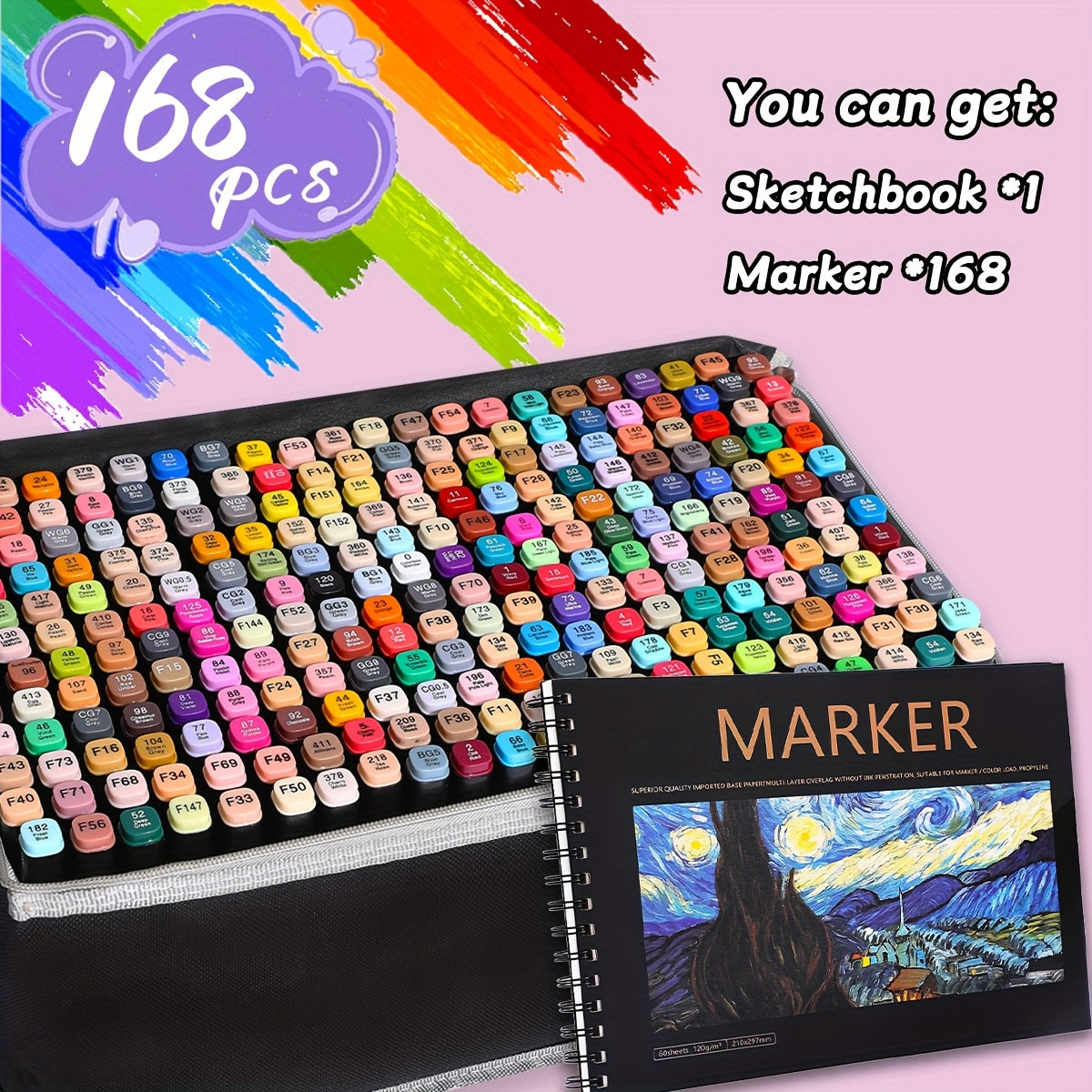 TEMU 262- 204- 168pcs-double-headed Marker-quick-drying, No Leakage Of Art Supplies, Grip, With A4 Artist Sketch Book, Perfect For Schools, Offices,