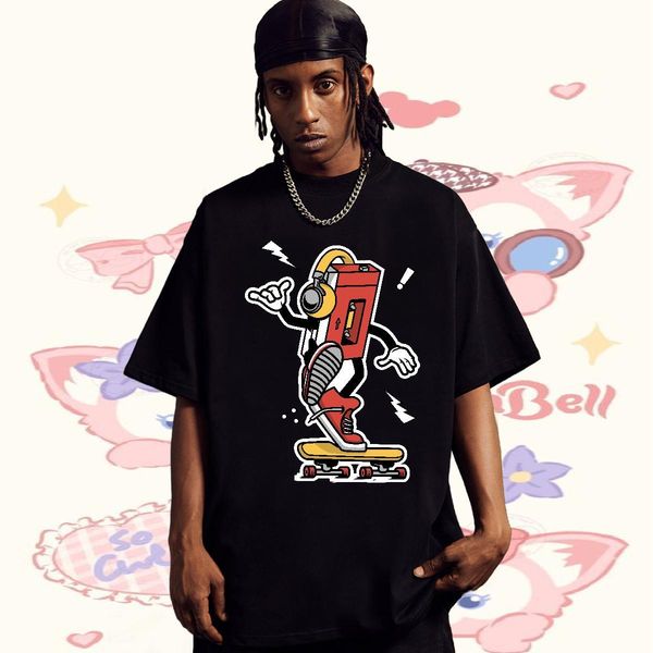 Brand skateboarding Couples T Shirts 230g Pure Cotton T Shirts Men Cartoon Print Casual Beach Short Sleeve O-Neck Free Shipping Tops Tees