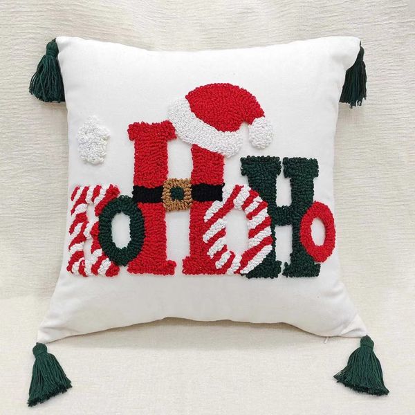 Elegant Embellished Christmas Pillowcase with Unique Woven Pattern and Tufted Accents