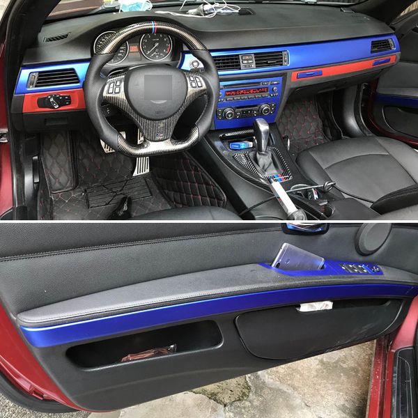 For BMW 3 Series E92 E93 2 doors Interior Central Control Panel Door Handle Carbon Fiber Sticker Decals Car styling Accessorie
