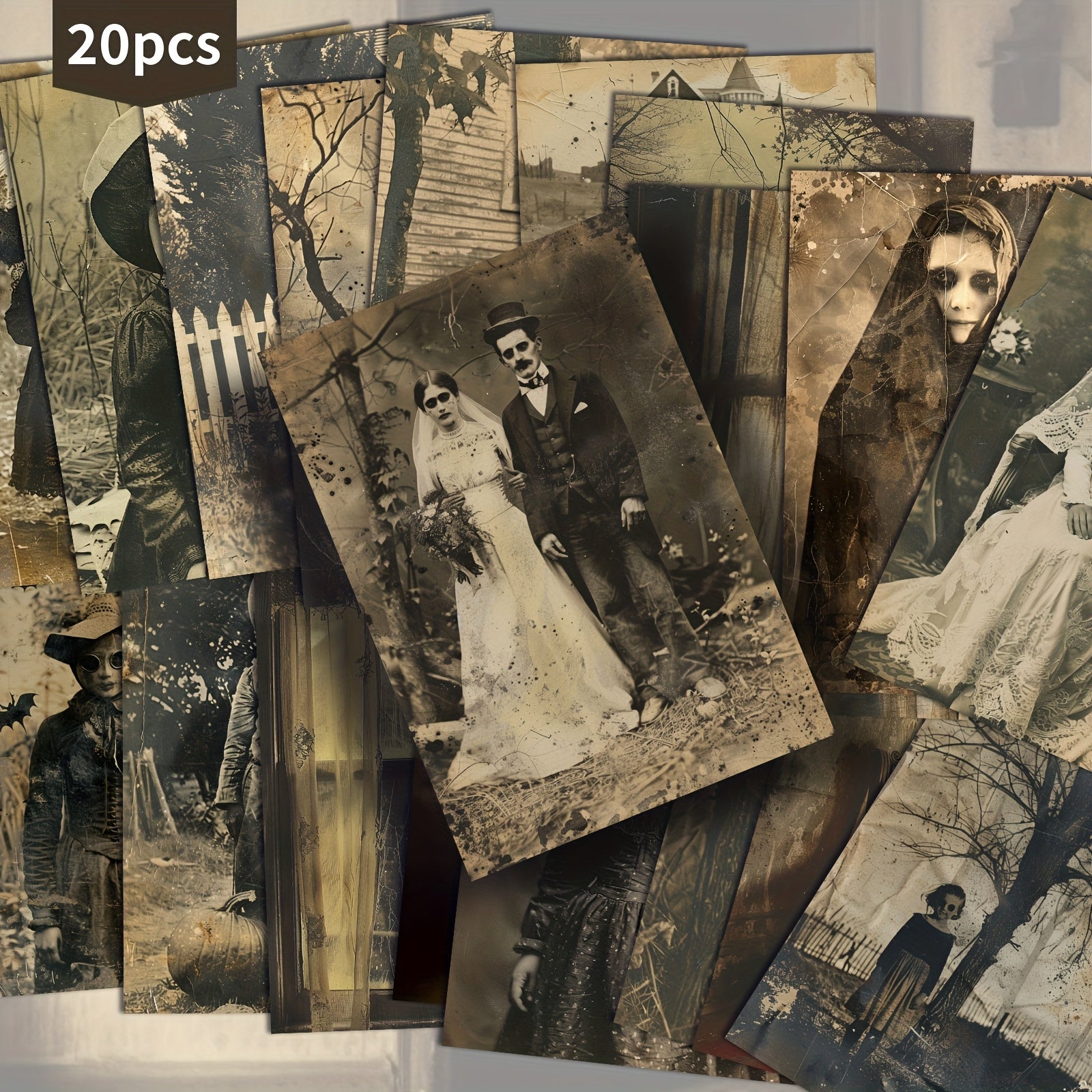 TEMU 20-pack Vintage Horror Haunted House Postcards - Antique-style Aged Paper With Golden-brown Tones, 4x6 Inch Junk Journal Cards For Scrapbooking,