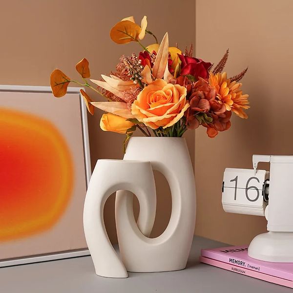 Vases Nordic Style Home Decor Ceramic Vase Decoration Living Room Office Modern Art Flower 231124