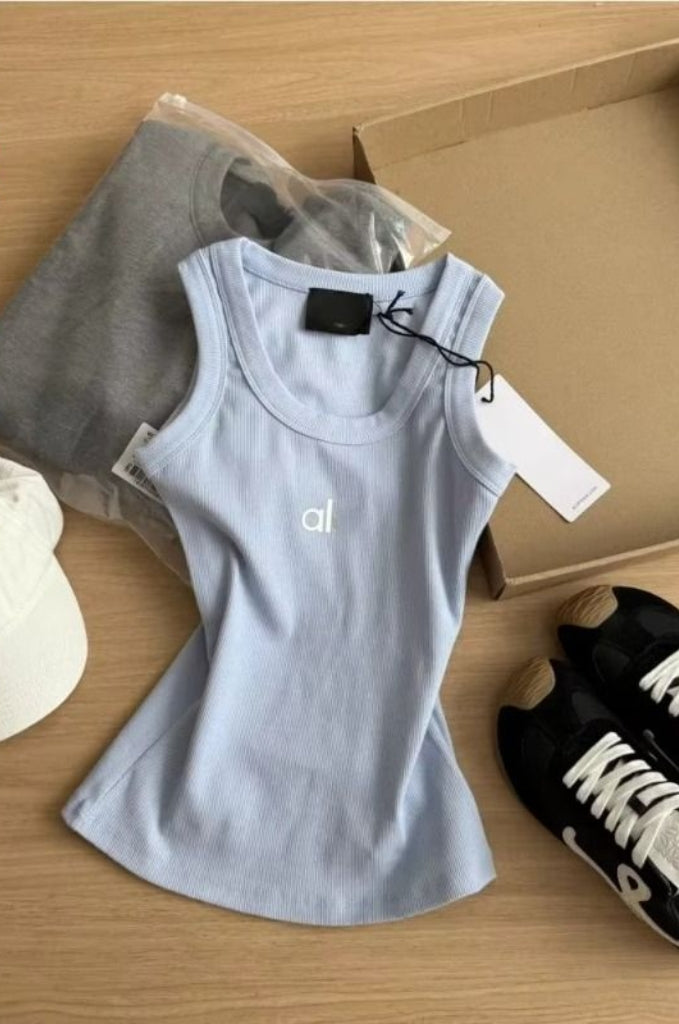 Women&#039;s Tanks Summer Ladies Tie Halter Letter Slim-fit Threaded Vest Bottom Sleeveless Top