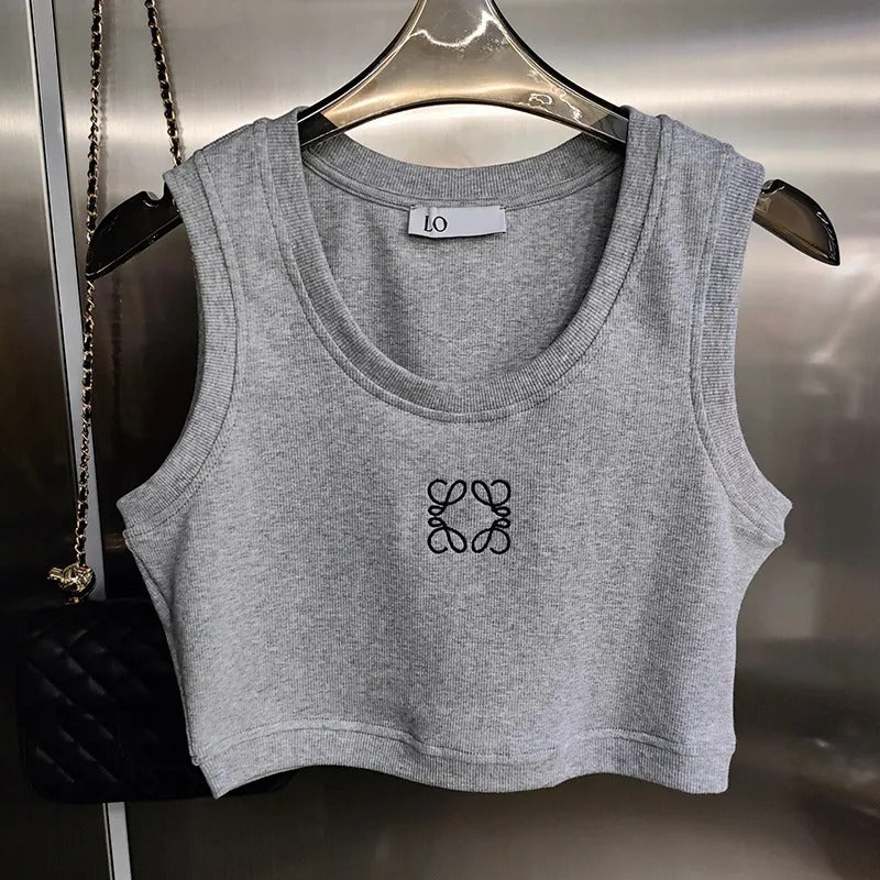 designer tshirt clothes women Embroidery Logo Tank Tops women Summer Short Slim Navel exposed outfit Elastic Sports Knitted Tanks tees high quality