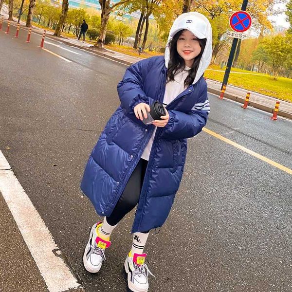 2024 New Winter Hooded Girls Coat Fashion Kids White Duck Down Outerwear Solid Color Children Long Parka For 3-12 Years TR151 Y240803