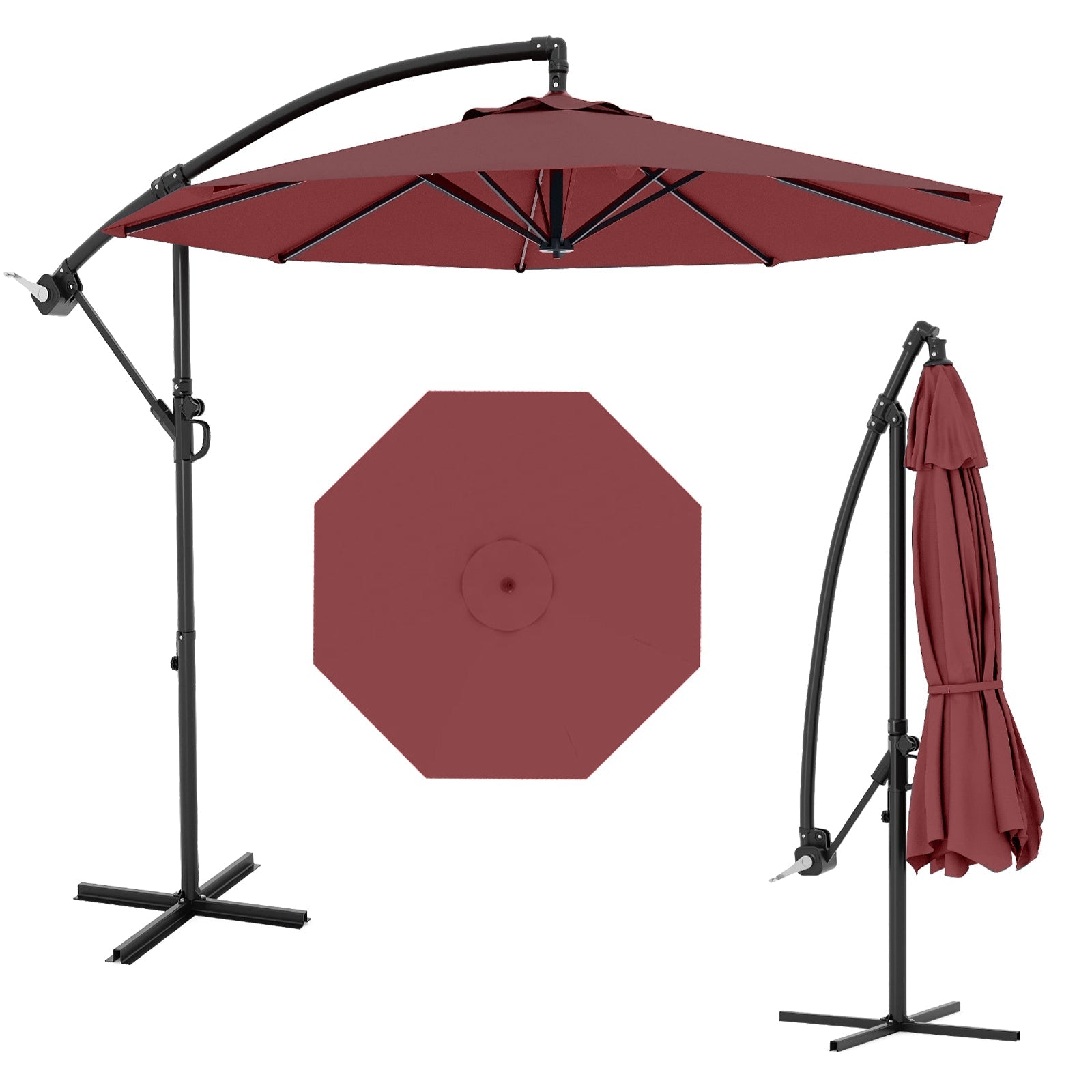 Garvee 10' Offset Patio Umbrella, Cantilever Umbrella with Easy Lift & Tilt Adjustment, 8 Ribs Sun Umbrella UV Protection, Wine Red