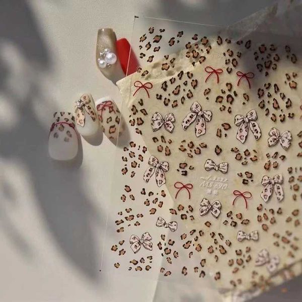 Autumn Winter Leopard Print Nail Art Self Adhesive Stickers Fashion Bow DIY Nail Decals Creative DIY Nail Art Decorations GiftsT250120
