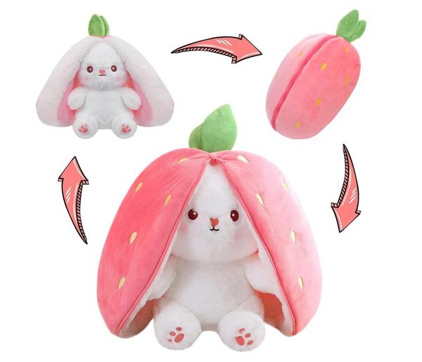 7Inch 18Cm Stuffed Animal Kawaii Squishy Cute Easter Plush Turn Into Rabbit Fruit Doll Carrot Strawberry Pillow Funny Bunny Toy For Baby Fy9