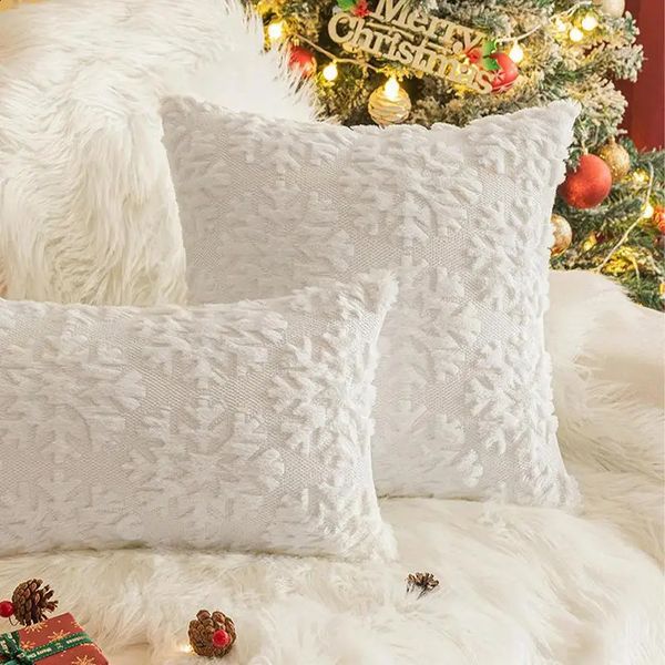 White snowflake pillowcase Christmas snowflake pillowcase embroidered plush throwing cushion set childrens room 241204