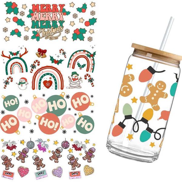 Merry Christmas 16oz UV DTF Cup Wrap Stickers Waterproof Transfer Decals Self-adhesiveXJ241114