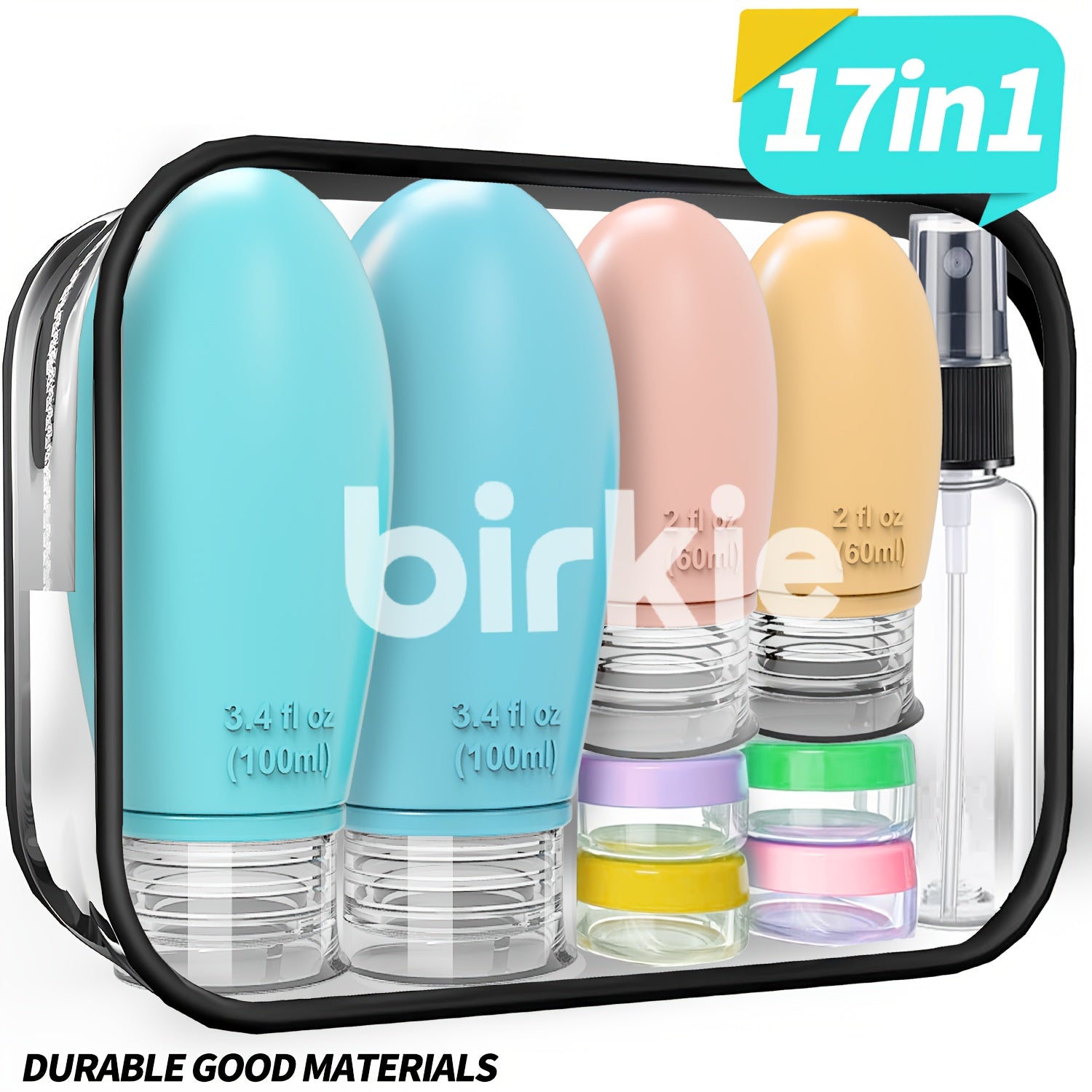 TEMU 17in 1 Toiletries Container Set For Shampoo Toner Cosmetic Containers, , Leak-proof & Bpa-free, Makeup Sample Empty Bottle Travel Size, With