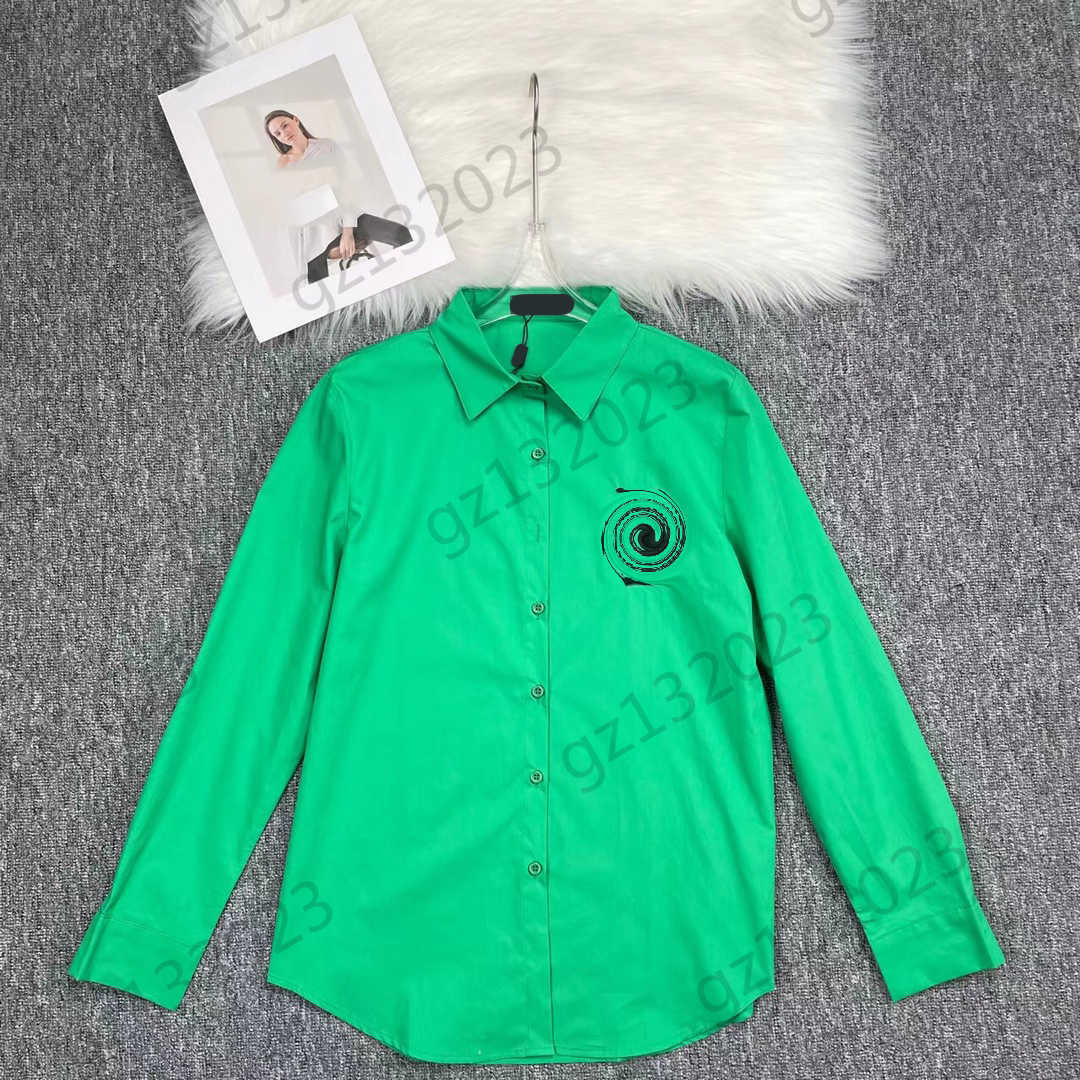 Womens Blouses Shirts Tops Classic Letter Logo Embroidery Lapel Blouse Curved Hem Design Button Open Long Sleeve Shirt Fashion Designer Women Clothe