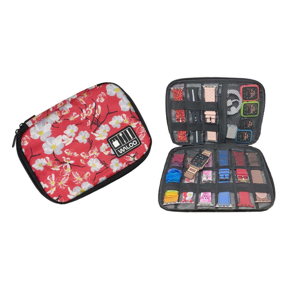Smartwatch Band Case-Holder & Cable Organizer  - Floral Red