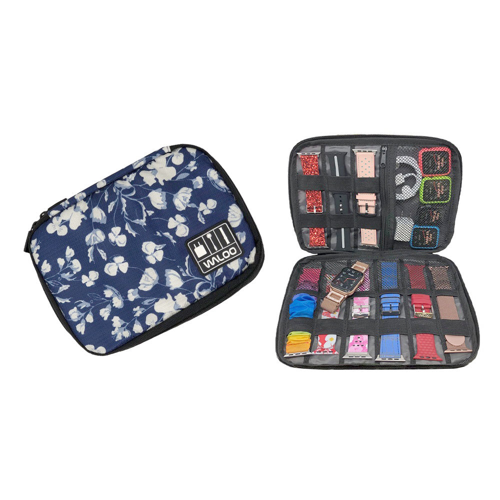 Smartwatch Band Case-Holder & Cable Organizer  - Floral Navy