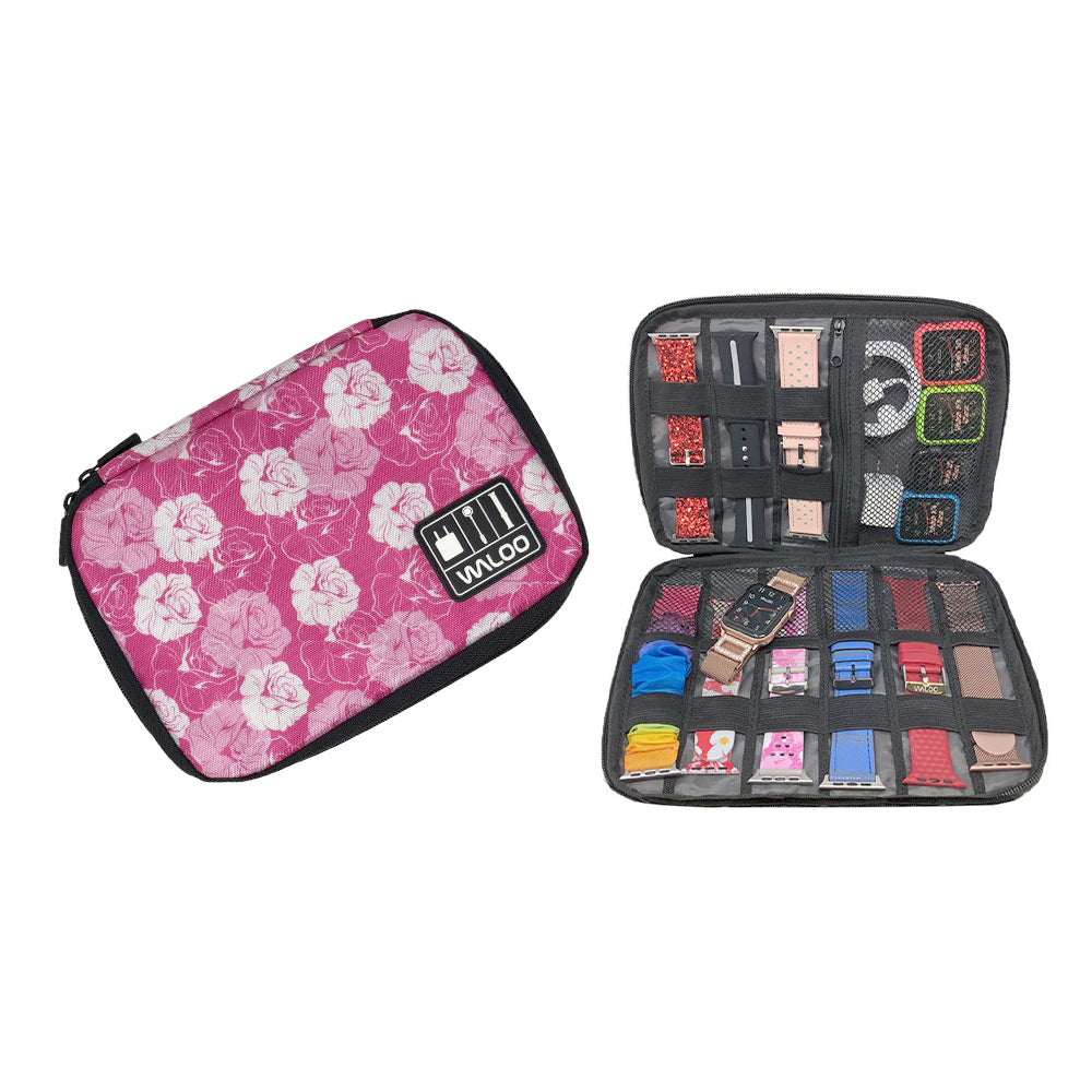 Smartwatch Band Case-Holder & Cable Organizer  - Floral Pink