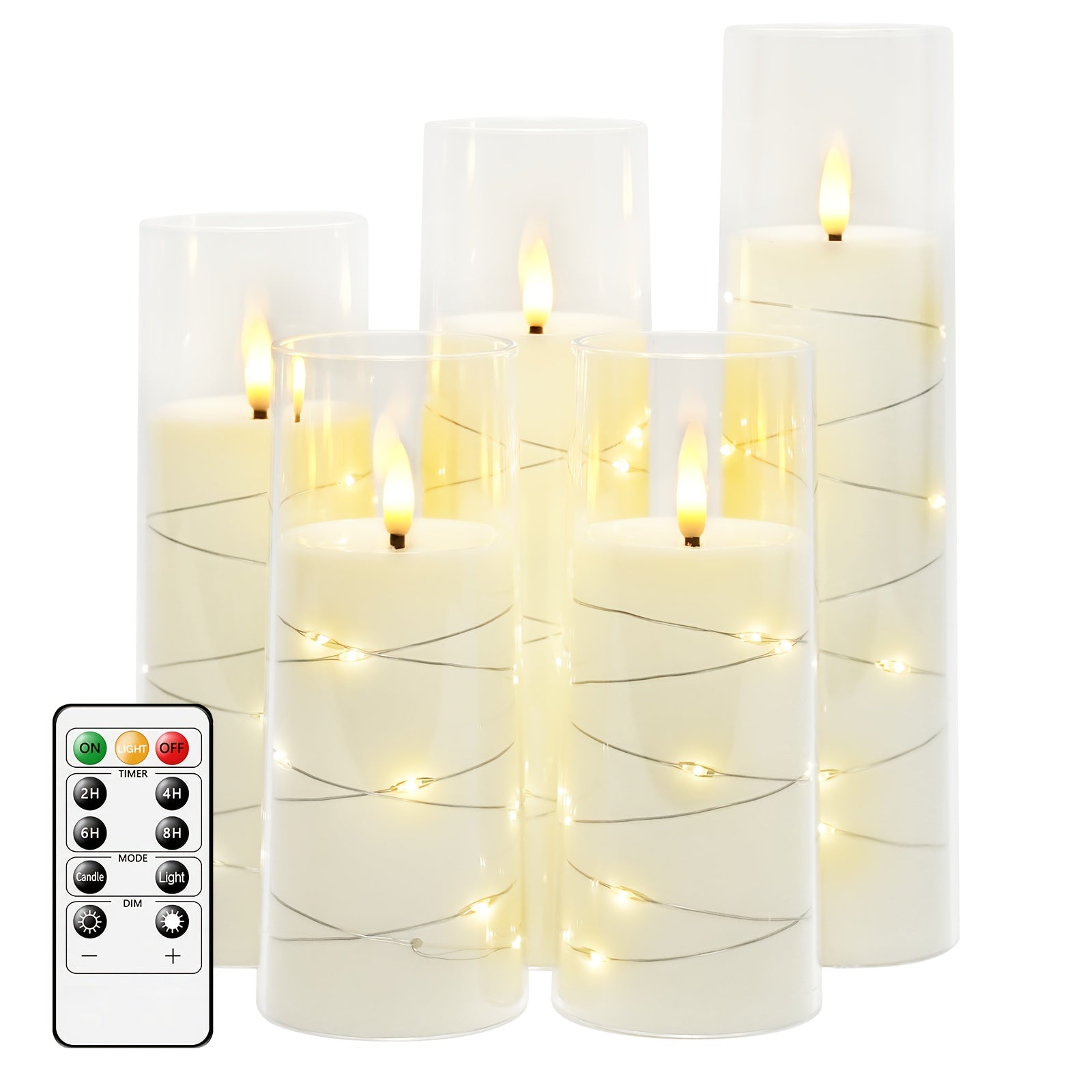 TEMU Nimiko 5 Led Flameless Candle Battery Powered Candles, Flickering Led Cylindrical Candles With Embedded Star String, Remote Control And Timer,