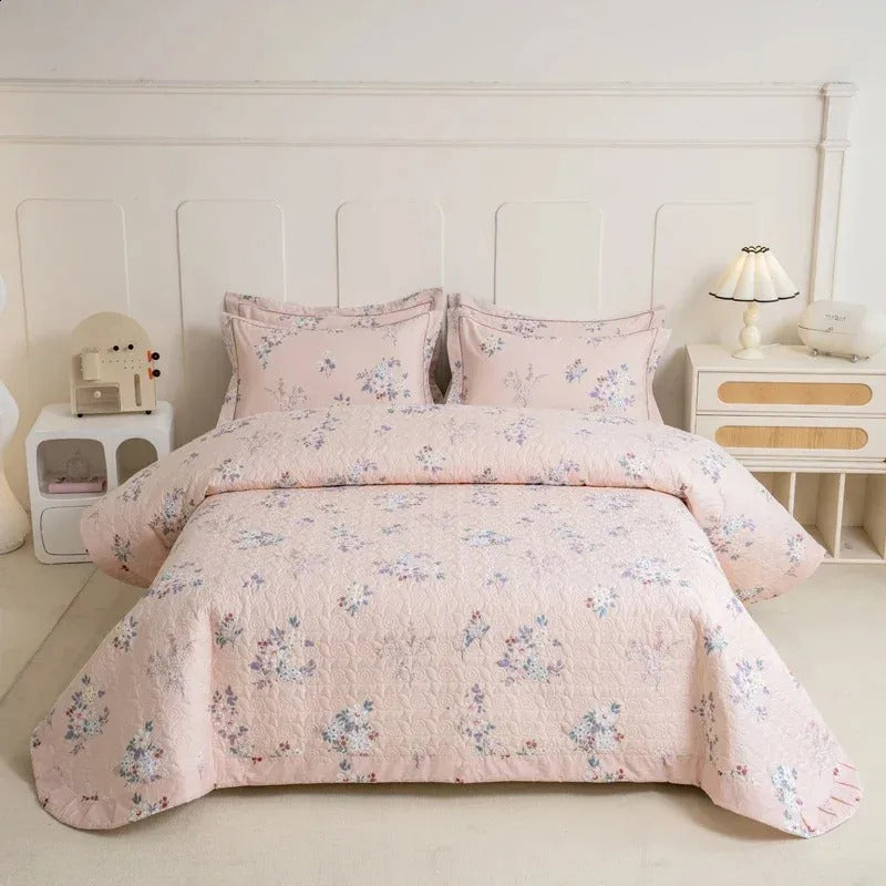 Solid Embroidered Bedspread Quilt Set 3pcs Quilted Bedding Cotton Quilts Bed Covers Pillowcase Blanket King Queen Size Coverlets 252033 RAA2