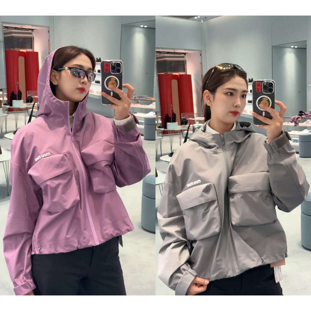 designer women jacket Loose hooded womens coat Fashion Short Trench Coat Double Pocket Front Zipper Drawstring Waist Casual Loose Outerwear Jackets