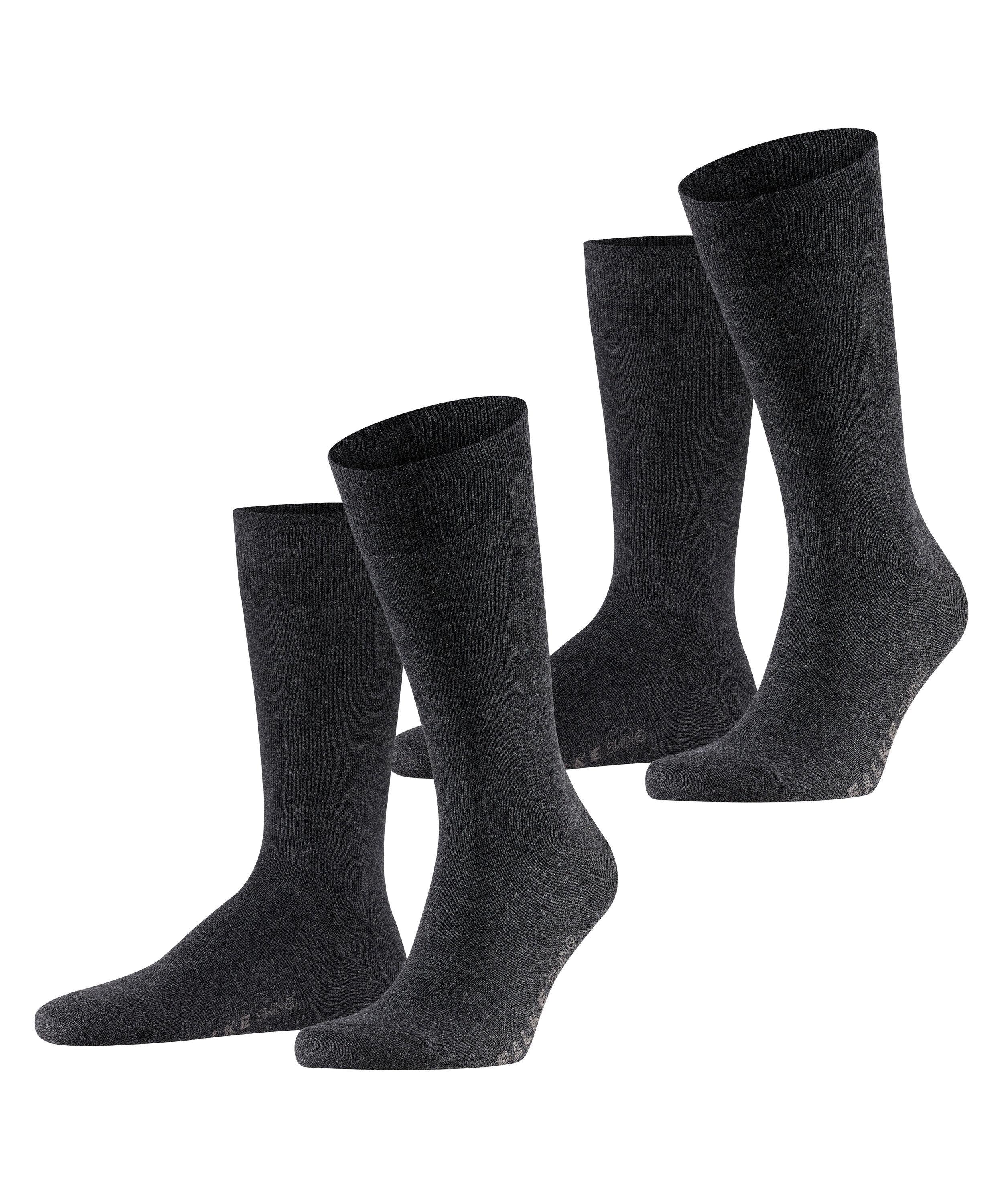 FALKE Swing 2-Pack Men Socks, 6.5-9, Grey, Blockcolour, Cotton