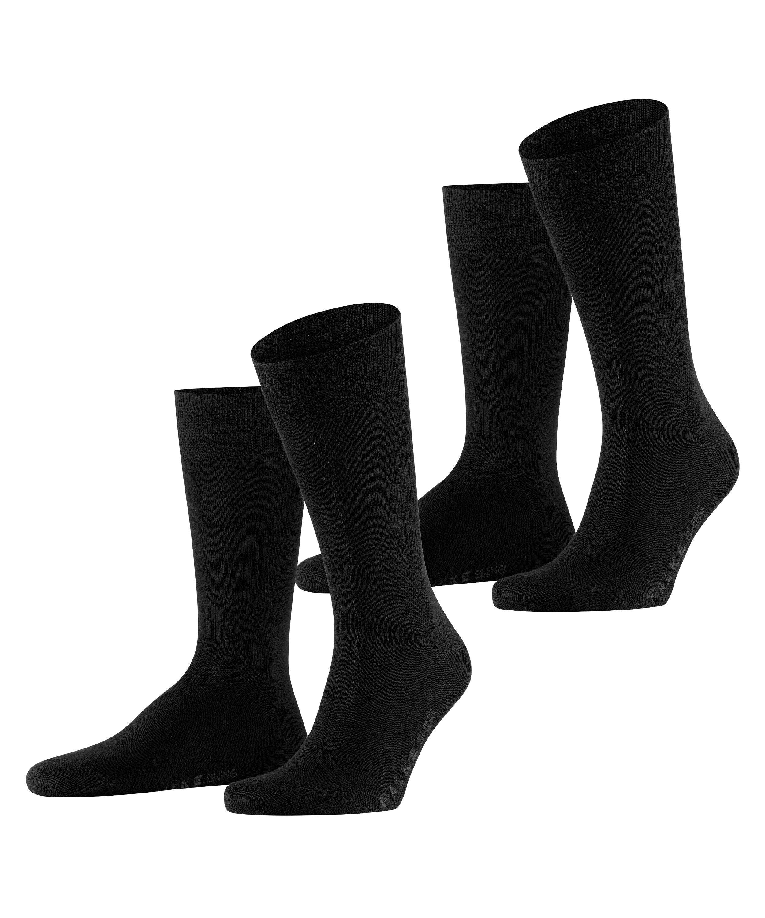 FALKE Swing 2-Pack Men Socks, 9.5-12, Black, Blockcolour, Cotton
