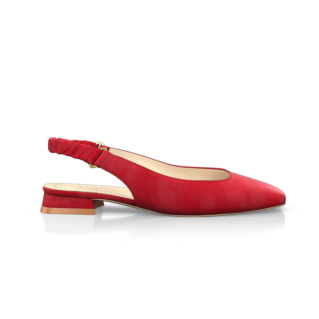 Ballerines slingback à bout carré Chaussures plates Sling Back Femme Faites main en Italie en Daim Rouge - Sur Mesure, Petit, Brides - GIROTTI