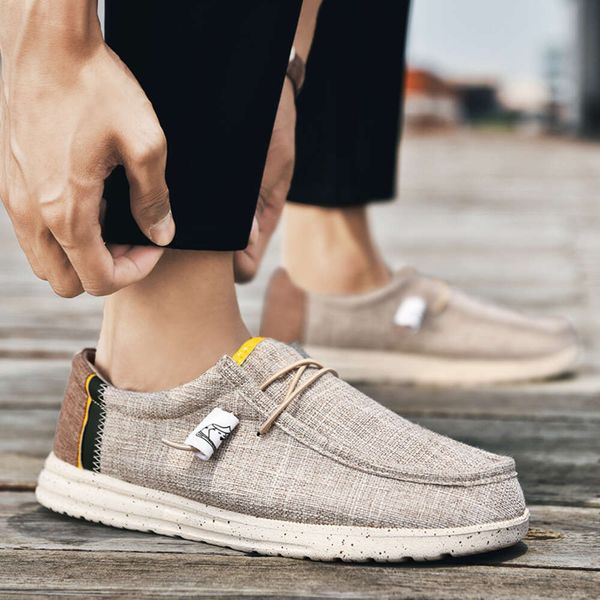 Summer Men&#039;s Canvas Shoes Breathable Comfortable Outdoor Slip-On Walking Sneakers Classic Loafers 51a87