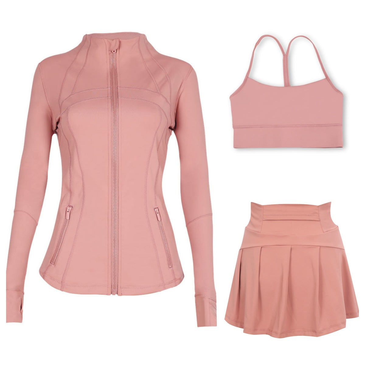 Summer Yoga set 3pcs Sport wear jackets skirts Fitness sets High Quality Jackets Zip Up Coat Elastic Sportswear Outfits Suits S-XXXL