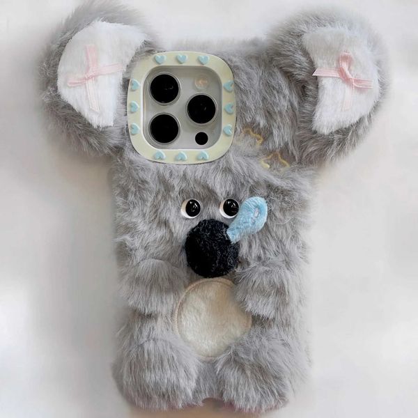 Plush and cute Koala phone case suitable for iPhone 16 15 14 13 ProMax soft silicone fur shockproof 3D warm back cover phone case M241209