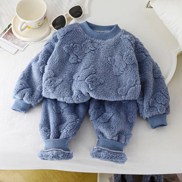 XW98 Children&#039;s pajamas set winter new baby velvet thickened boys&#039; home clothes girls&#039; warm clothes children&#039;s clothing