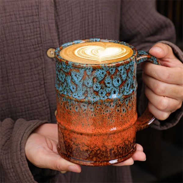 Large capacity 600ml glass bucket ceramic coffee cup milk cup juice handle office water cup beverage 241210