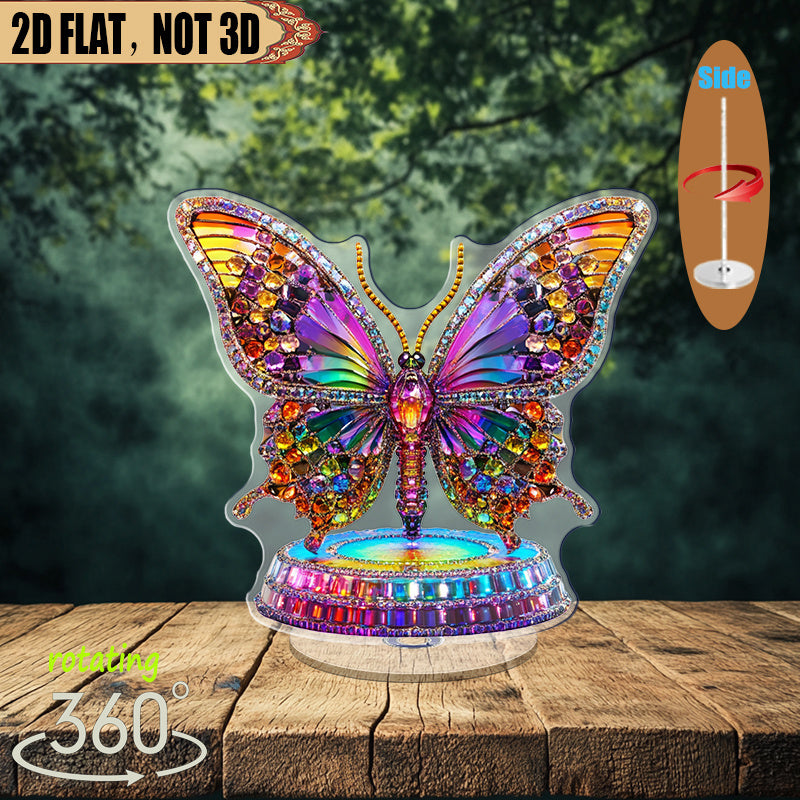 TEMU 2d Flat - 1pc 2d Flat Rotating Acrylic Tabletop Ornament Featuring A Psychedelic Crystal With On A Vibrant Rainbow Diamond Base With Lighting