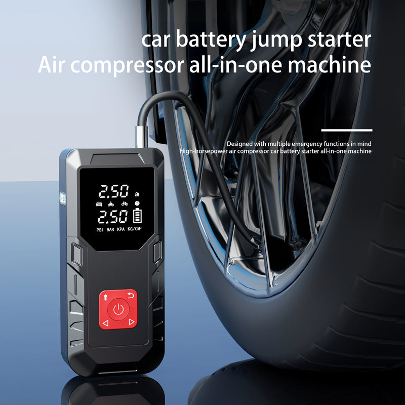 Upgraded starter with air compressor, 5-in-1 function jump box 3000A Peak 150PSI battery pack, equipped with digital tire inflator, car battery char