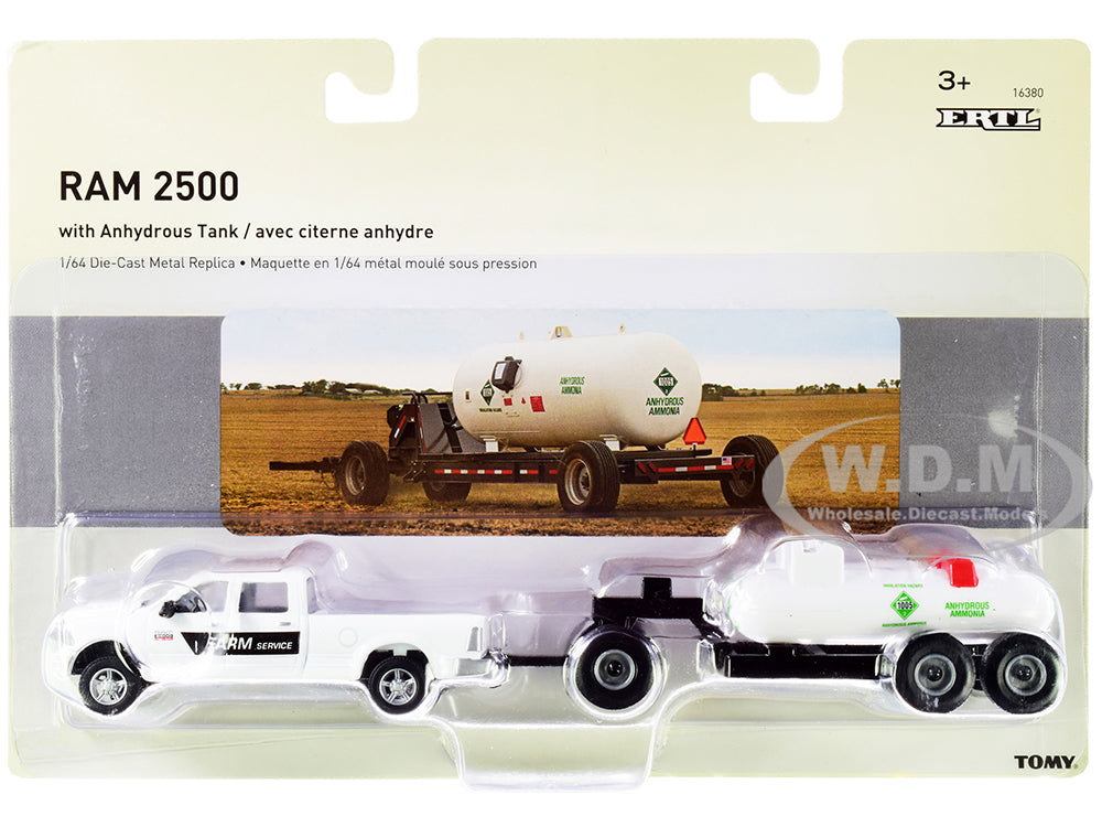 RAM 2500 Pickup Truck "Farm Service" White with Anhydrous Ammonia Tanks and Chassis Set of 2 pieces 1-64 Diecast Models by ERTL TOMY