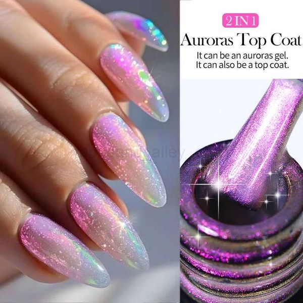 LILYCUTE 7ML Aurora Glitter Nail Gel Polish Blue Purple Sparking Gel Nail Art Semi Permanent UV Gel 2 In 1 Function Top CoatY240729Y240730