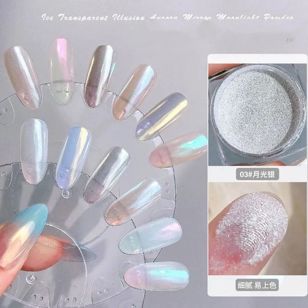 1Box Moonlight Pearl Nail Powder Aurora Shimmer Mirror White Chrome Pigment Holographic Rub Dust Gel Polish Manicure Decoration 240625