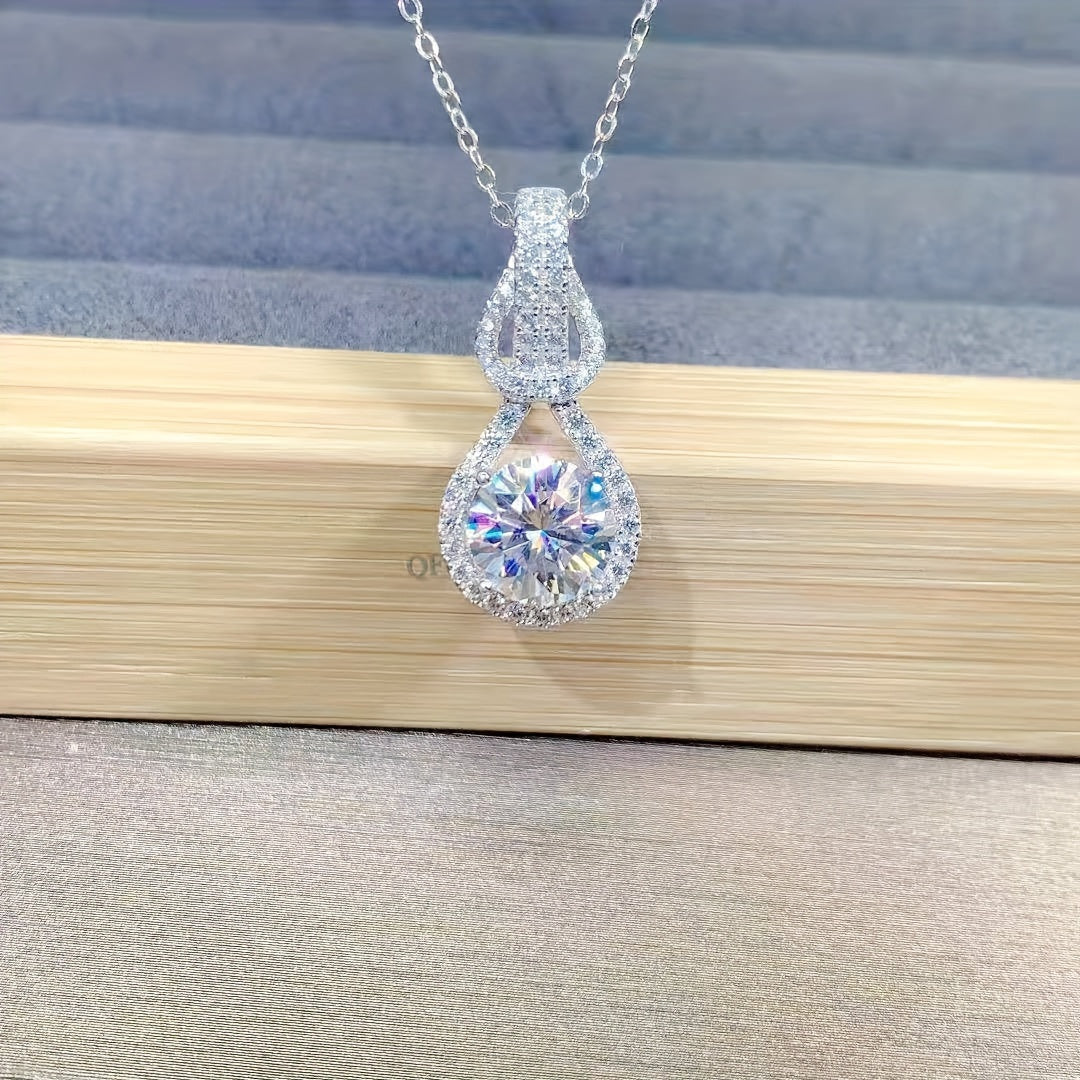 TEMU 925 Silvery 1 Carat 6, 5mm Moissanite Necklace With Teardrop Pendant, Elegant Collarbone Chain For Teenager - Perfect Birthday- Gift, For