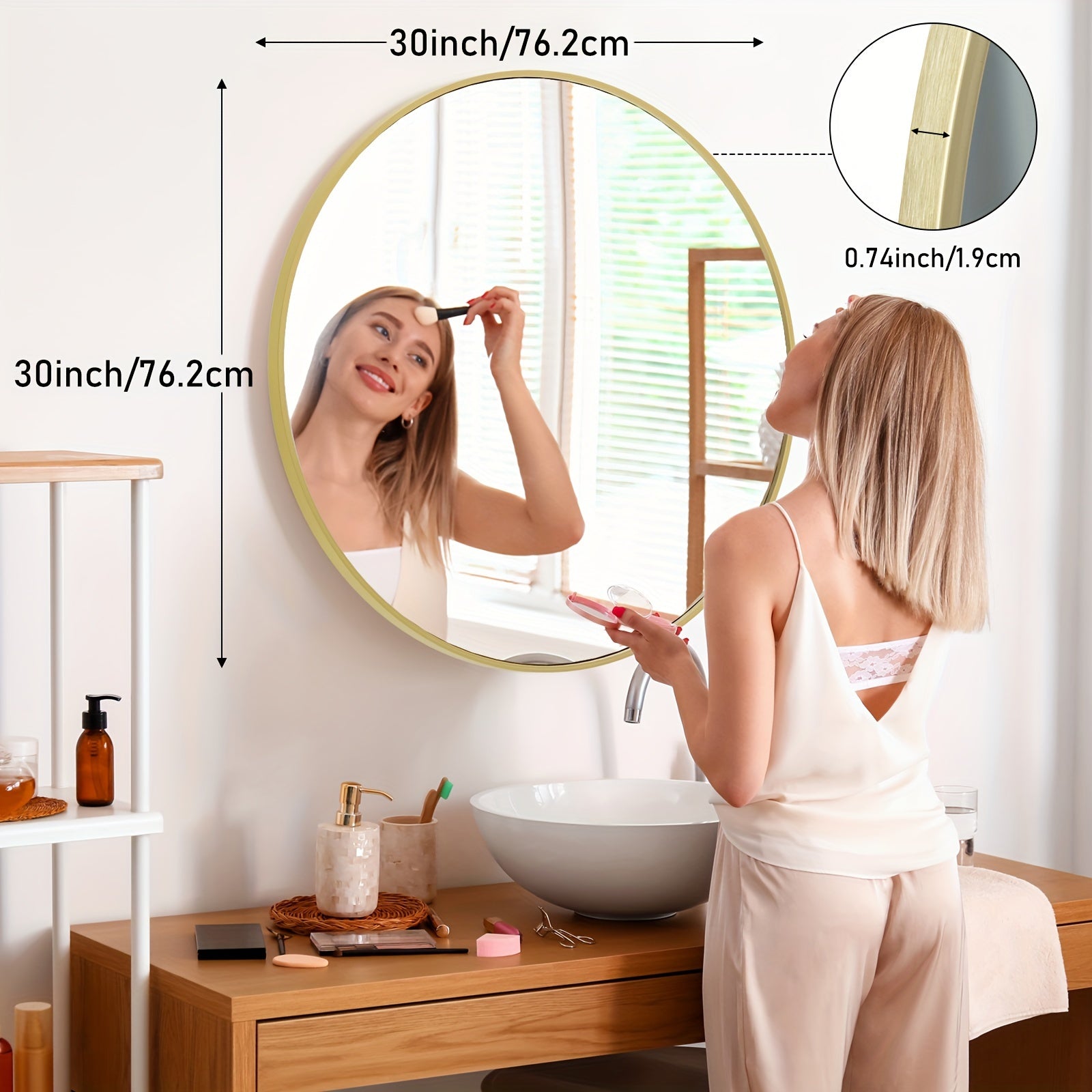 TEMU 3 Sizes Of Circular Bathroom Wall Mounted Mirrors, Aluminum Frame, Minimalist Medieval Style