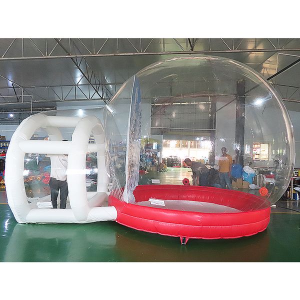 Activities 5m long big Transparent inflatable dome bubble tent snow globe with tunnel Christmas balloon for taking photos