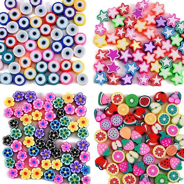 200Pcs 4 Styles Handmade Polymer Clay Beads