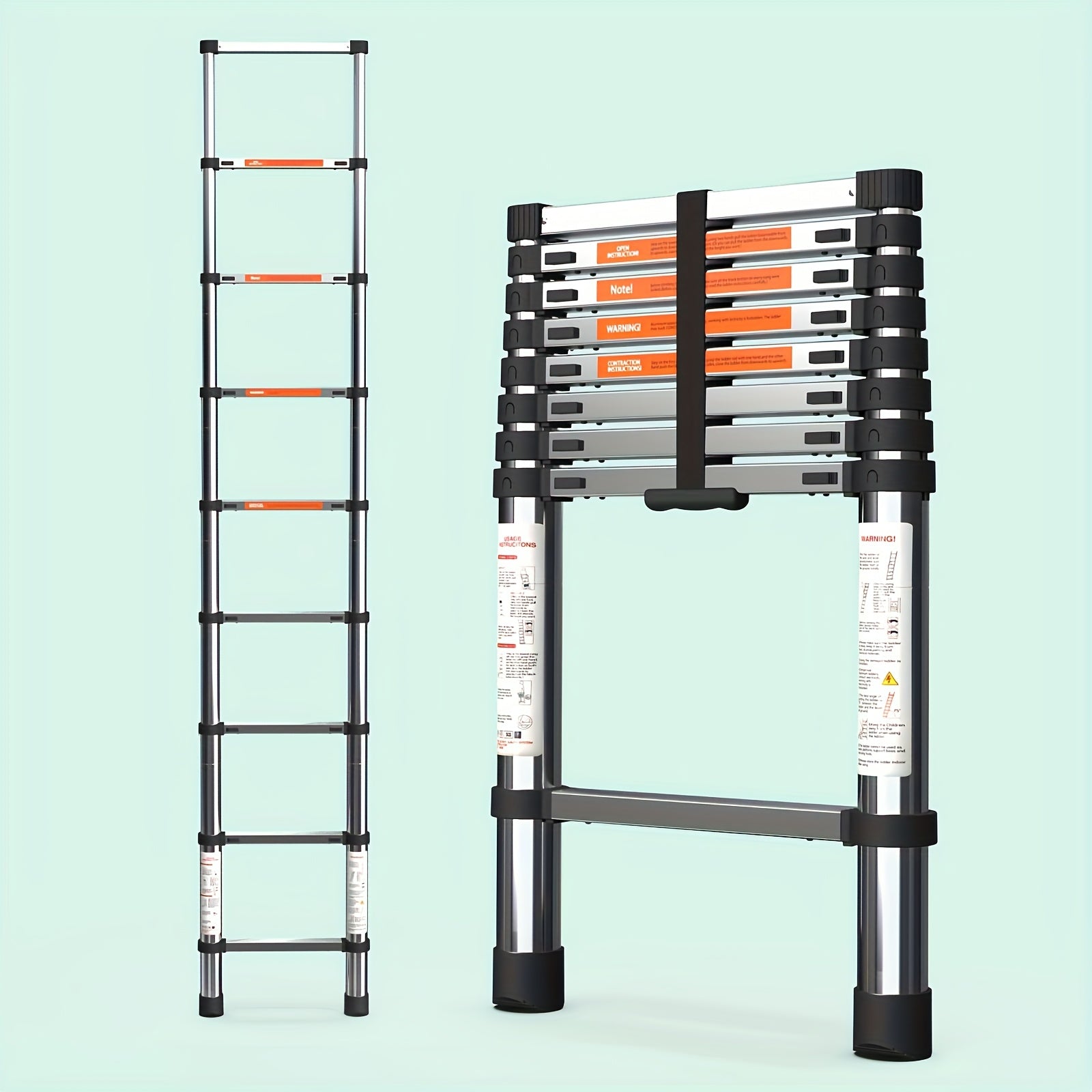 TEMU 8.5 Ft Telescopic Ladder With Adjustable Height, Lightweight And Portable Ladder For Household And Outdoor Use, With Non-slip Feet, Extension