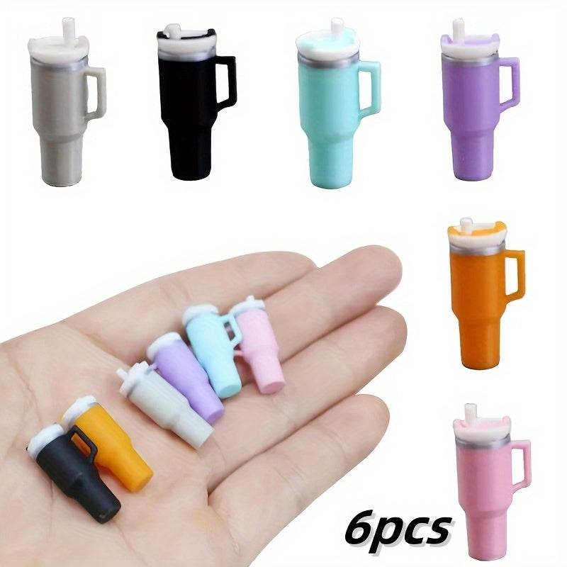 TEMU Miniature 6pcs Thermal Cups With Straw- Dollhouse Scale Plastic Drinkware- Micro Model Food Scene Accessories