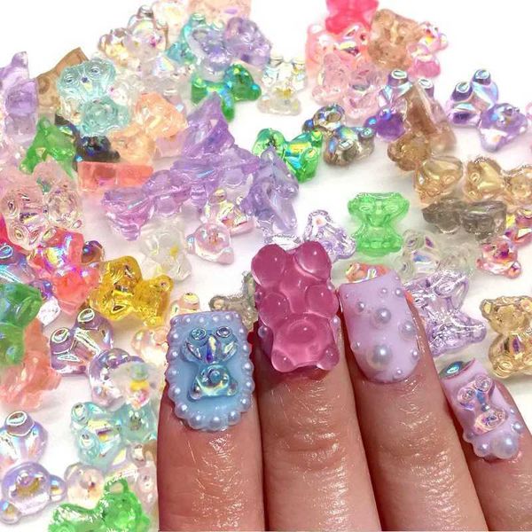 1-5-10-20pcs 3 size 3D cute bear nail art decoration fashion polishing UV gel DIY decoration random color processing accessories W240829