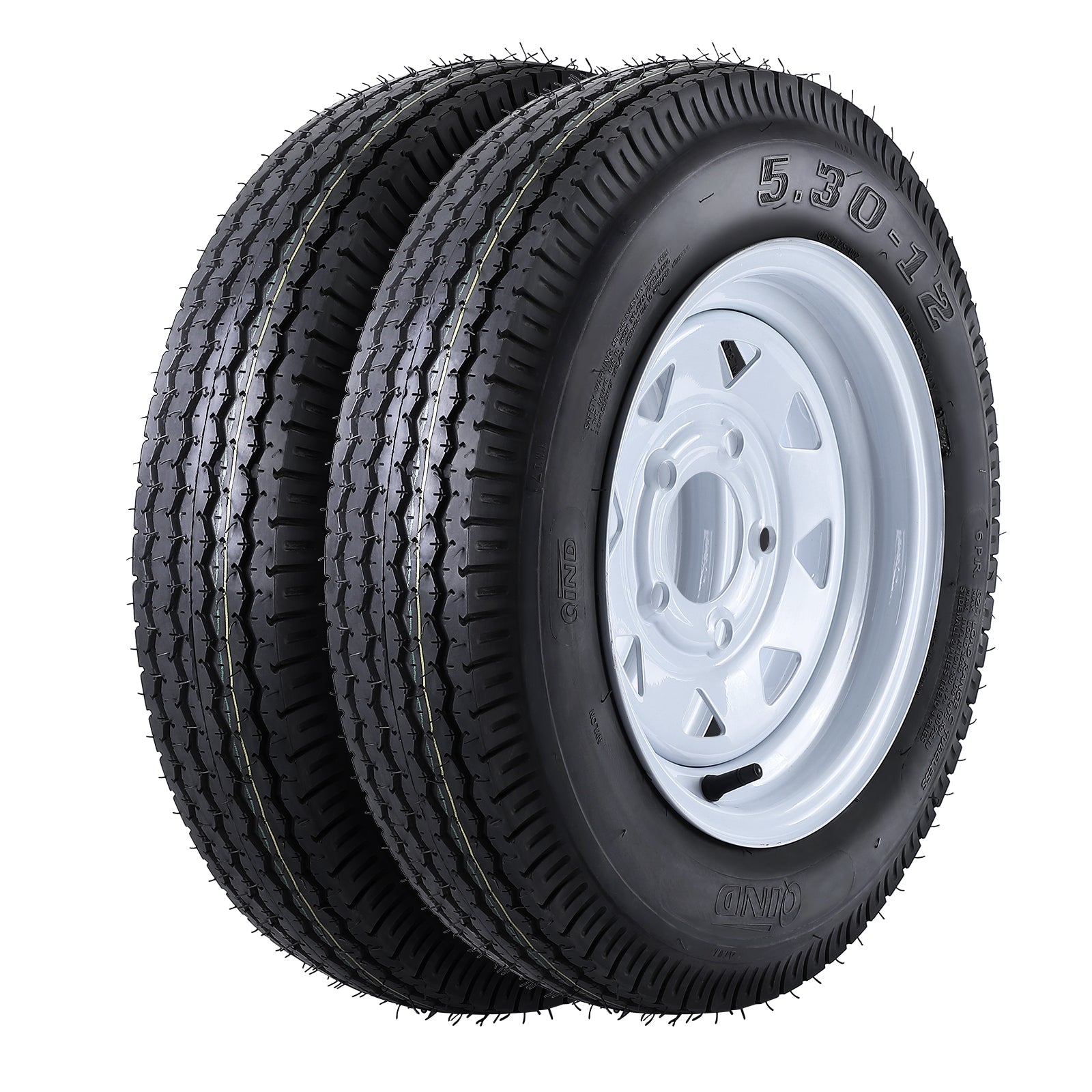 Garvee 2 Trailer Tires 5.30-12 with 12" Rims, 6PR, 5 Lug 4.5", Load Range C, Heavy Duty 6 Ply for Utility Cargo Boat Trailers, Black