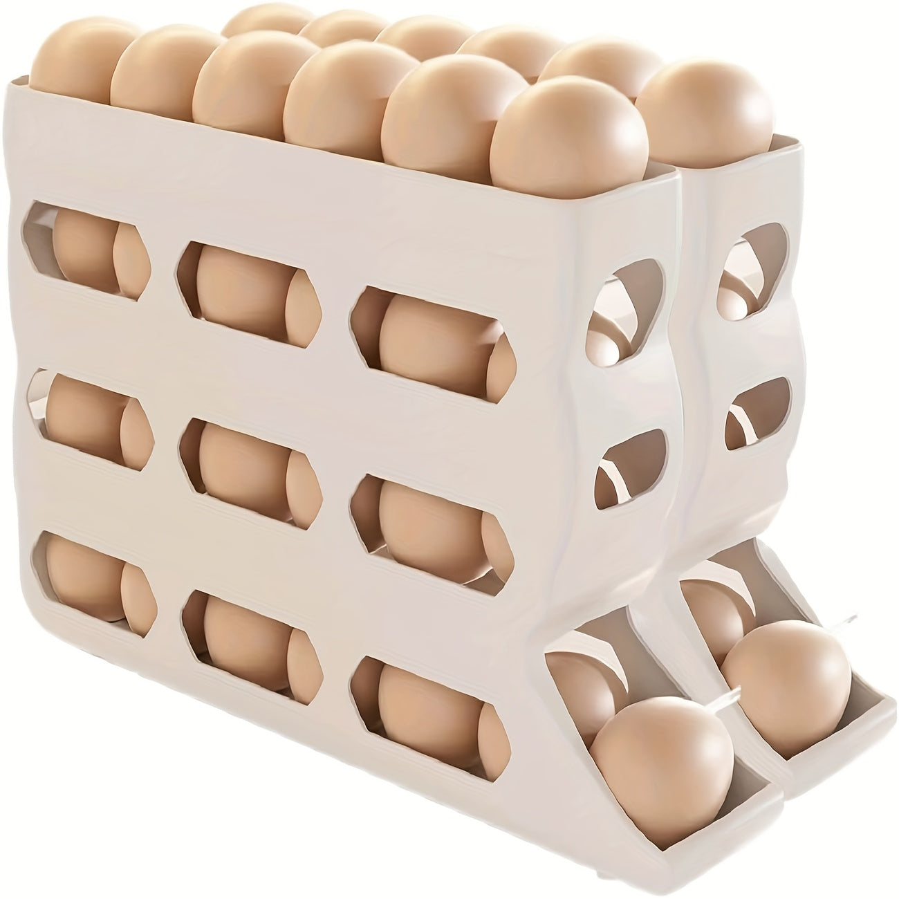 TEMU 30 Eggs Refrigerator Holder - Automatic Rolling Refrigerator Egg Organizer, Kitchen Storage Space Saving Egg Dispenser Holder, 4 Tier